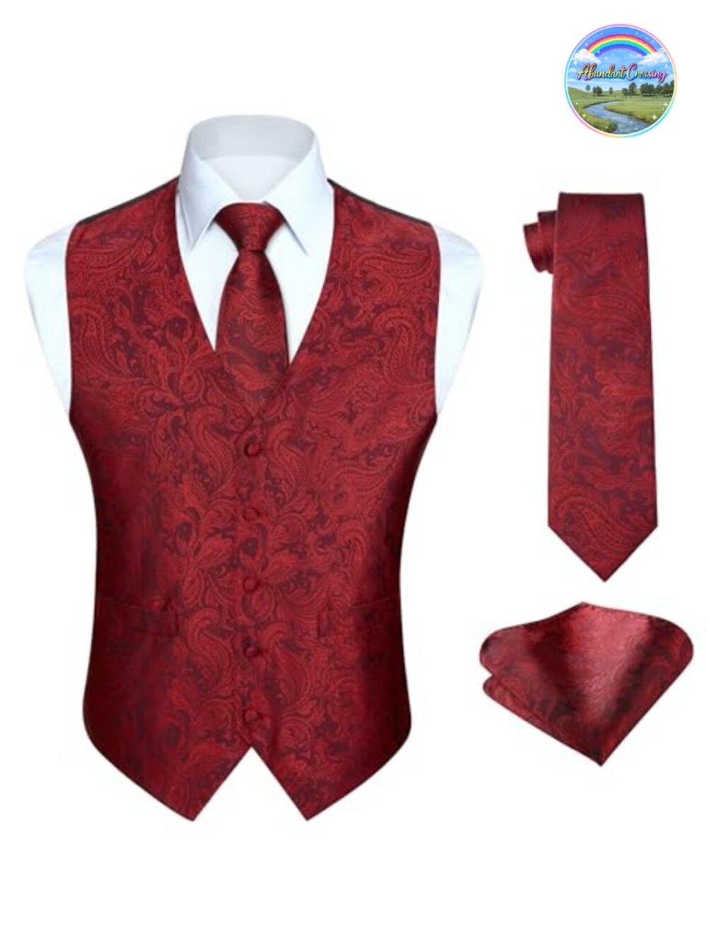Mens 3pc Vest Tie Pocket Square Set Silk Blend Paisley Formal Suit